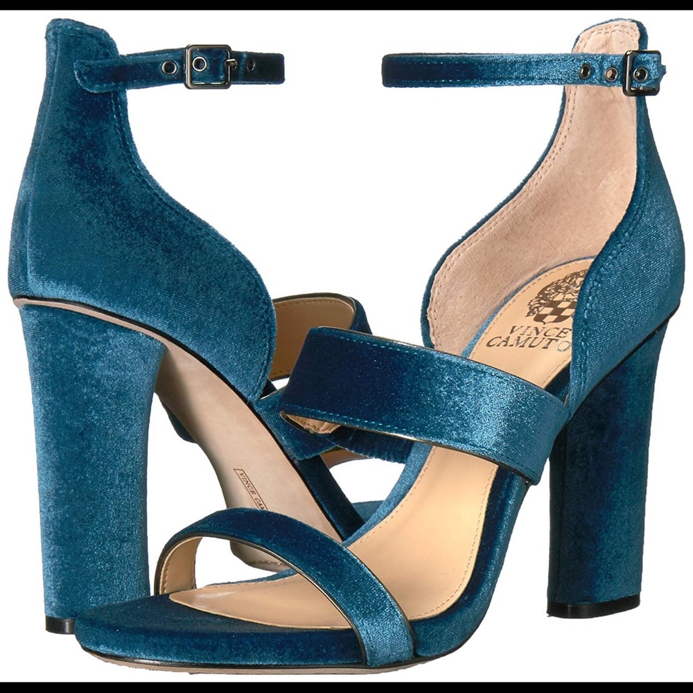 Teal Velvet Strappy Heels